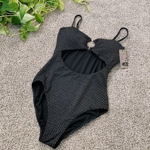 NWT Asbayson black & gold cut out one piece bathing suit